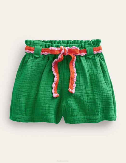 Boden vêtements école verte filles short froissé au crochet LB2X2647