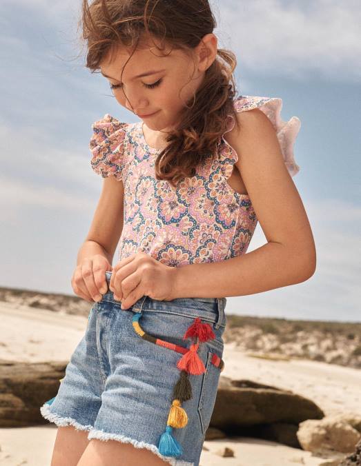 Boden vêtements délavage vintage léger filles short en jean à pampilles LB2X2750