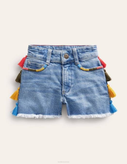 Boden vêtements délavage vintage léger filles short en jean à pampilles LB2X2750
