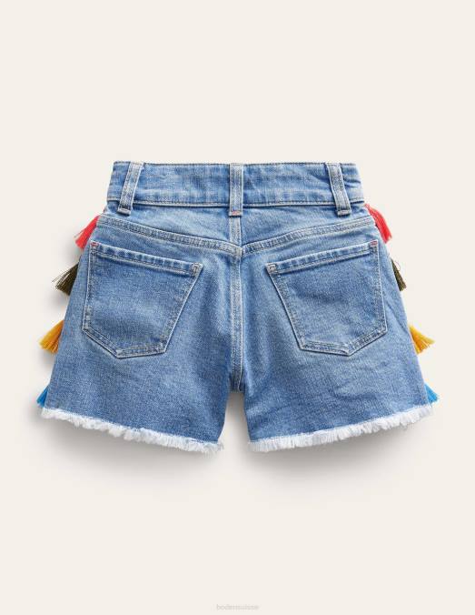 Boden vêtements délavage vintage léger filles short en jean à pampilles LB2X2750