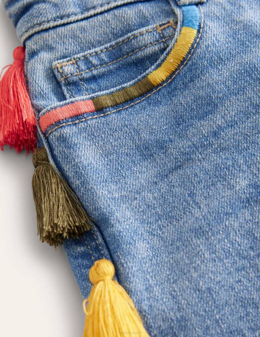 Boden vêtements délavage vintage léger filles short en jean à pampilles LB2X2750