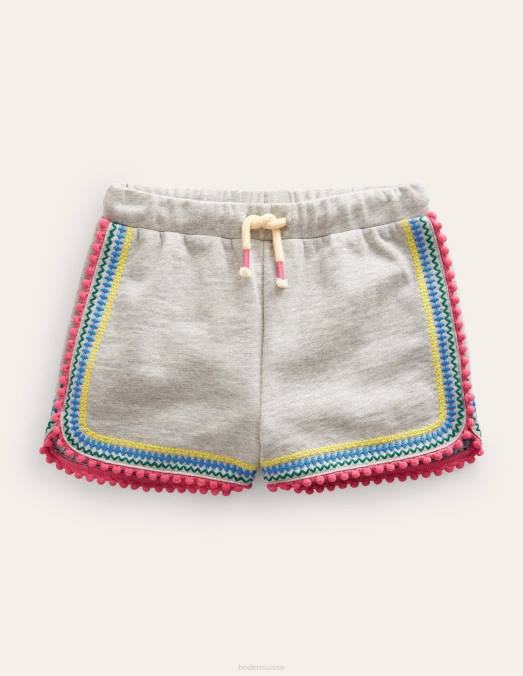 Boden vêtements gris chiné filles short en jersey à pompons LB2X2709