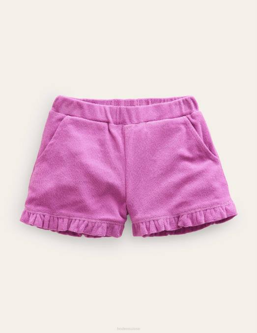 Boden vêtements orchidée rayonnante pourpre filles short en tissu éponge à ourlet volanté LB2X3007