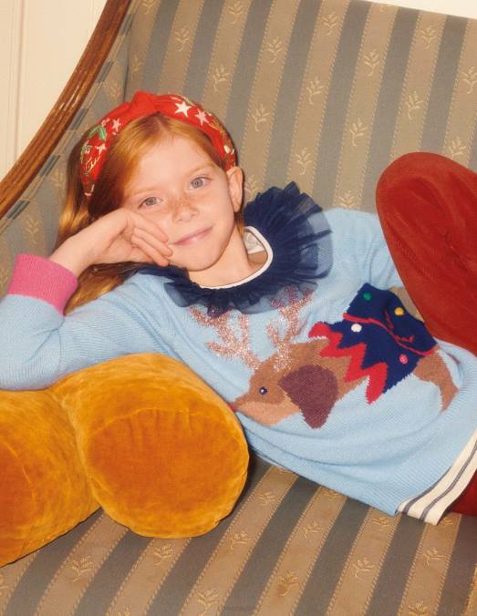 Boden vêtements cracker de chien bleu poussiéreux filles pull de Noël festif à imprimé chien LB2X3120