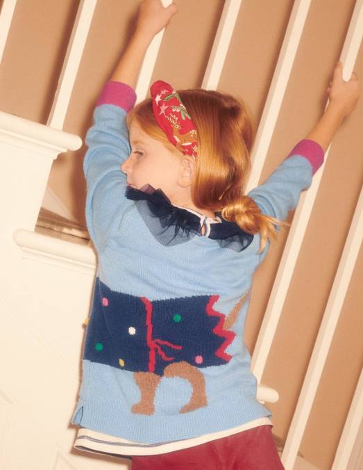 Boden vêtements cracker de chien bleu poussiéreux filles pull de Noël festif à imprimé chien LB2X3120