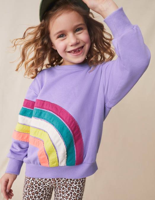 Boden vêtements lavande filles sweat à appliqué arc-en-ciel LB2X3269