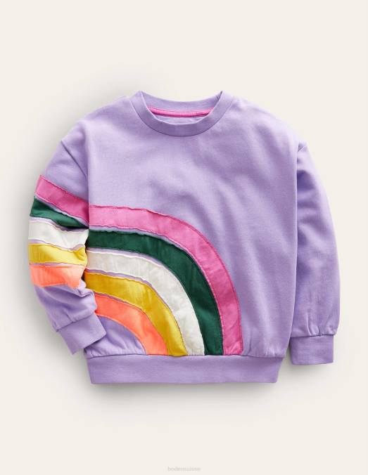 Boden vêtements lavande filles sweat à appliqué arc-en-ciel LB2X3269