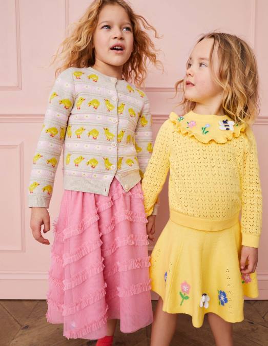 Boden vêtements poussins écru chiné filles cardigan tricoté en jacquard LB2X3045