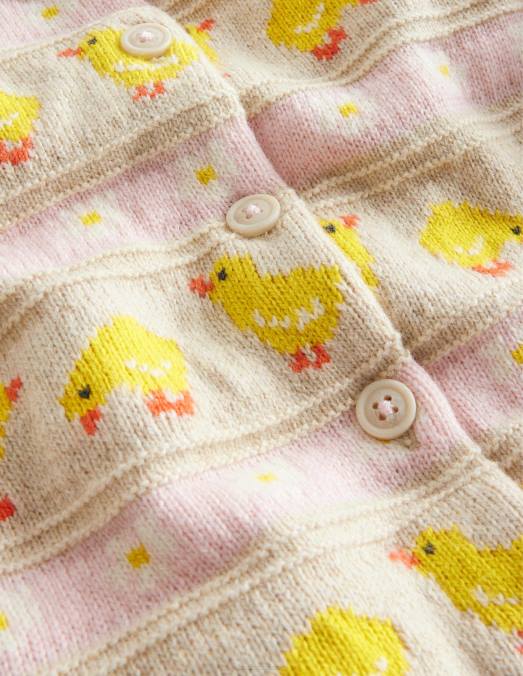 Boden vêtements poussins écru chiné filles cardigan tricoté en jacquard LB2X3045