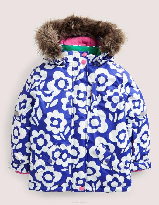 Boden vêtements ivoire/bleu floral bleu filles veste imperméable toutes saisons LB2X2805
