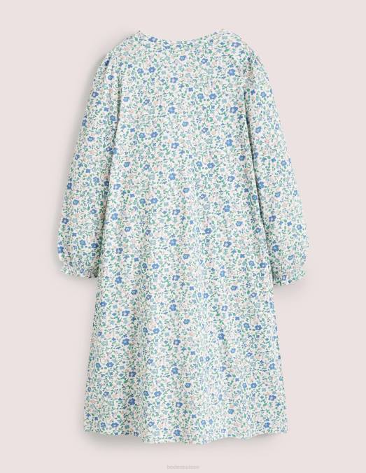 Boden vêtements petit motif floral ivoire/bleu filles nuisette imprimée à manches longues LB2X2935