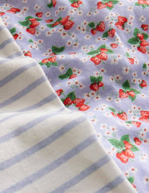 Boden vêtements surf bleu floral filles lot de deux pyjamas courts douillets LB2X804