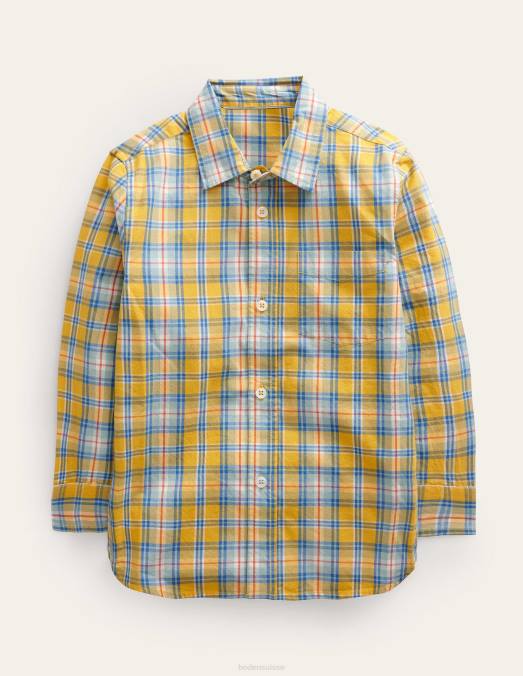 Boden vêtements chèque jaune garçons chemise lavée LB2X888