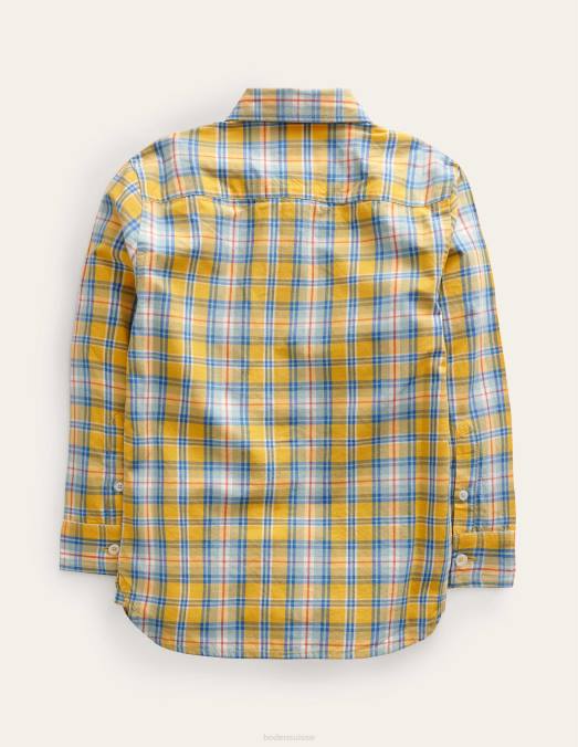 Boden vêtements chèque jaune garçons chemise lavée LB2X888