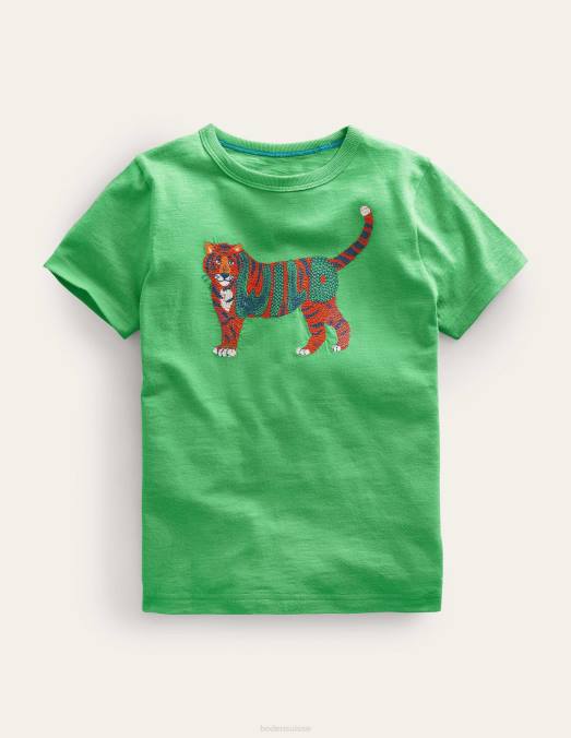 Boden vêtements aloès tigre vert garçons t-shirt en coton à imprimé animal LB2X858