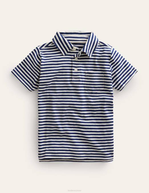 Boden vêtements bleu marine/ivoire garçons polo flammé à rayures LB2X863