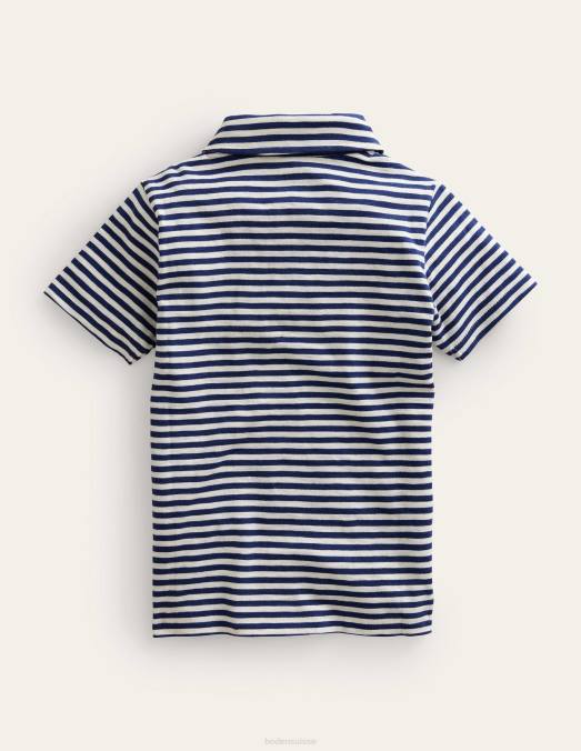 Boden vêtements bleu marine/ivoire garçons polo flammé à rayures LB2X863