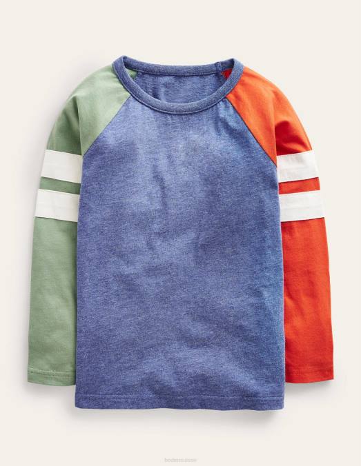 Boden vêtements bleu/vert/orange chiné garçons t-shirt raglan color block LB2X849