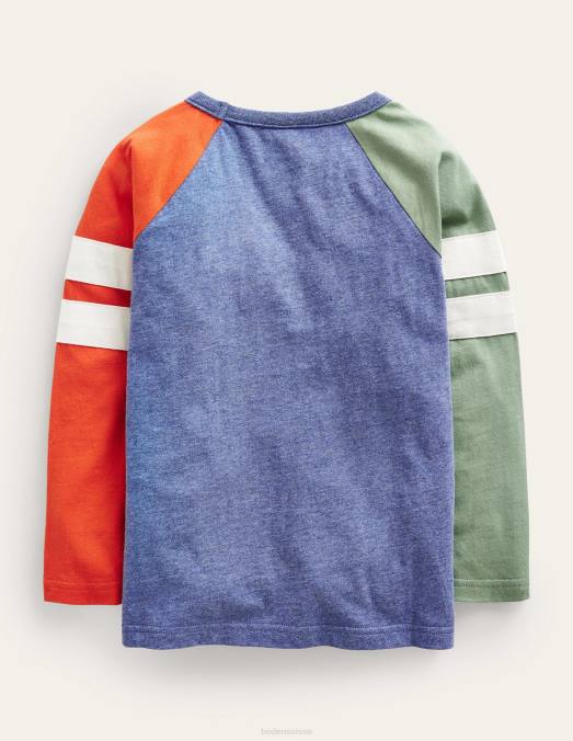 Boden vêtements bleu/vert/orange chiné garçons t-shirt raglan color block LB2X849
