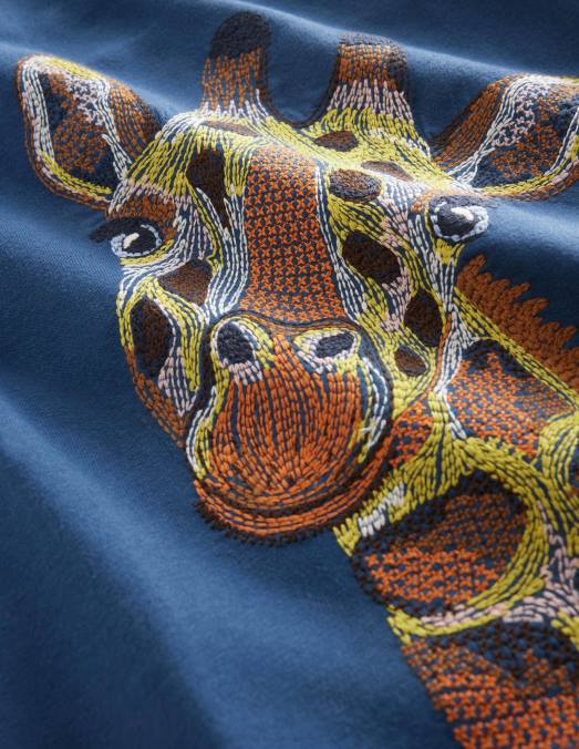 Boden vêtements girafe bleu saphir garçons t-shirt avec surpiqûres LB2X851