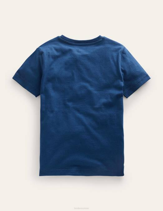 Boden vêtements girafe bleu saphir garçons t-shirt avec surpiqûres LB2X851