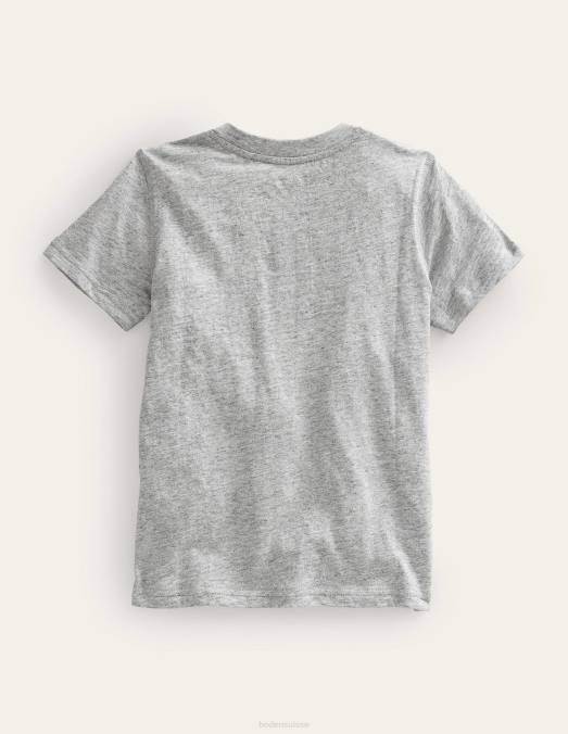 Boden vêtements gris chiné garçons t-shirt henley en coton lavé LB2X3029