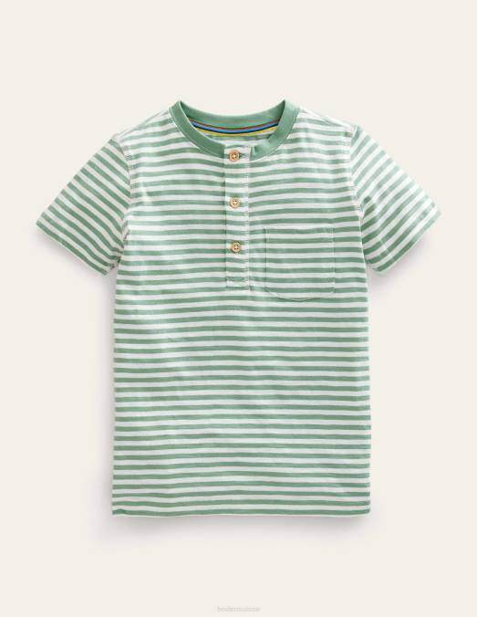 Boden vêtements ivoire/vert csarite garçons t-shirt henley en coton lavé LB2X3173