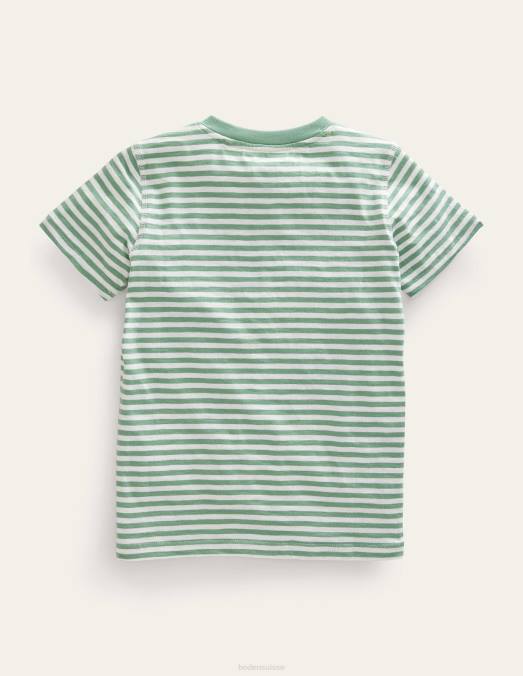Boden vêtements ivoire/vert csarite garçons t-shirt henley en coton lavé LB2X3173
