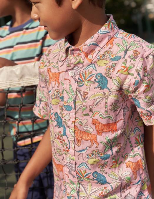 Boden vêtements jardin tropical rose camée garçons chemise en coton et lin LB2X850