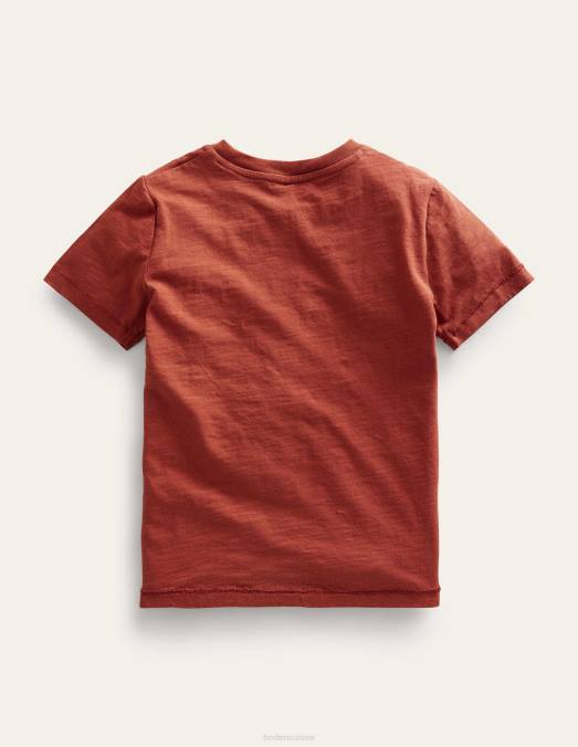 Boden vêtements marrons rôtis garçons t-shirt flammé délavé LB2X857