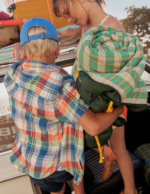 Boden vêtements opale de feu/madras vert garçons chemise en coton et lin LB2X847