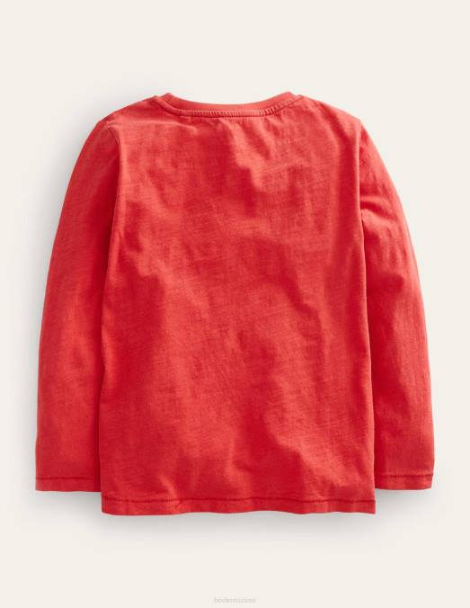 Boden vêtements rockabilly rouge garçons t-shirt délavé à manches longues LB2X867