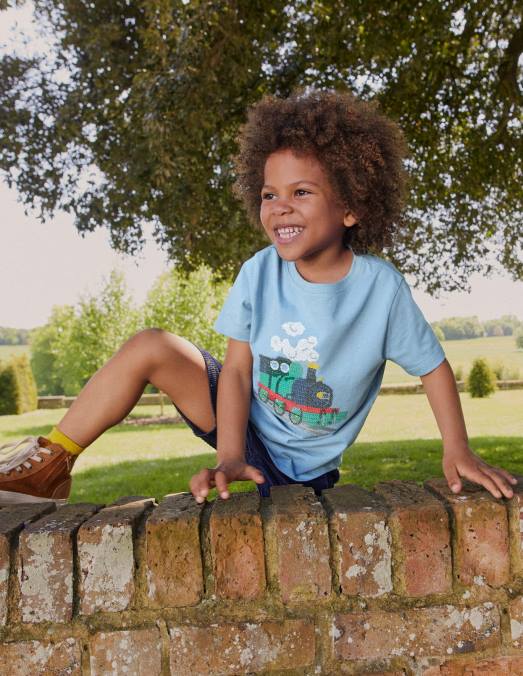 Boden vêtements train de galets bleus garçons t-shirt en coton au point de croix LB2X860