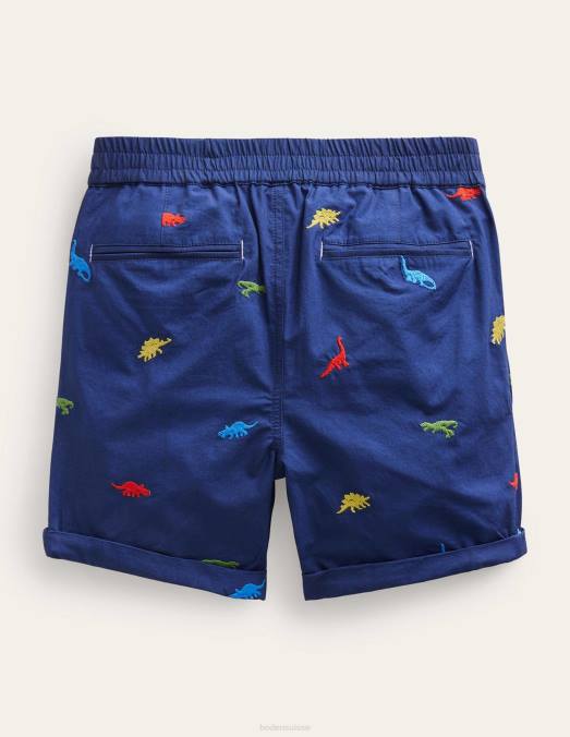 Boden vêtements broderie dinosaure marine garçons short retroussé élégant LB2X878