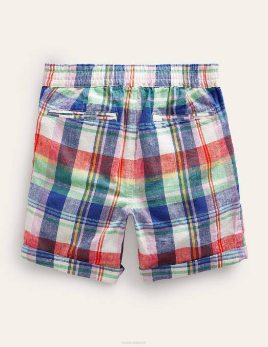 Boden vêtements opale de feu/madras vert garçons short retroussé élégant LB2X883