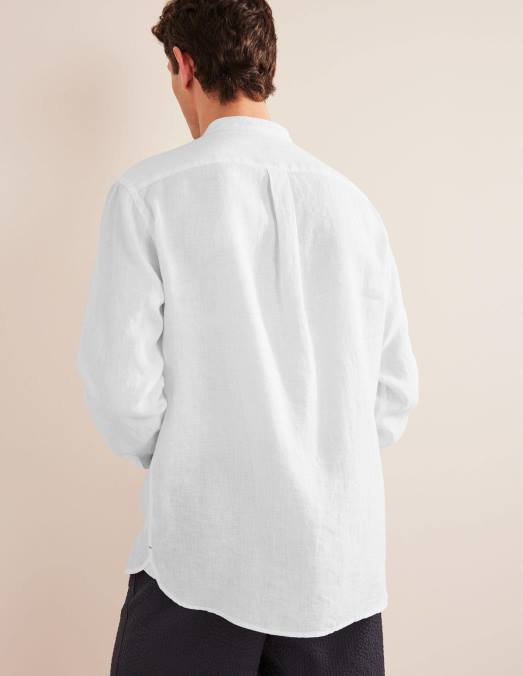 Boden vêtements blanc Hommes chemise en lin à col grand-père LB2X3628