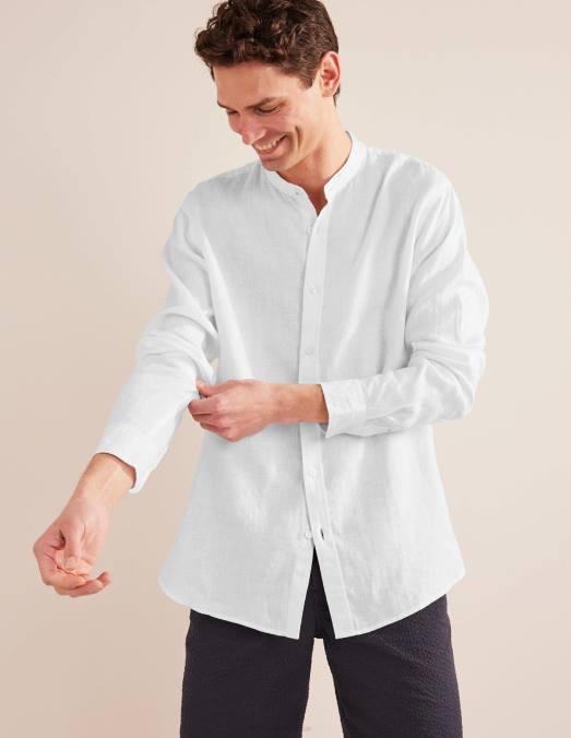 Boden vêtements blanc Hommes chemise en lin à col grand-père LB2X3628