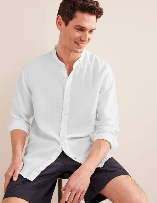 Boden vêtements blanc Hommes chemise en lin à col grand-père LB2X3628