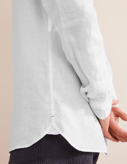 Boden vêtements blanc Hommes chemise en lin à col grand-père LB2X3628