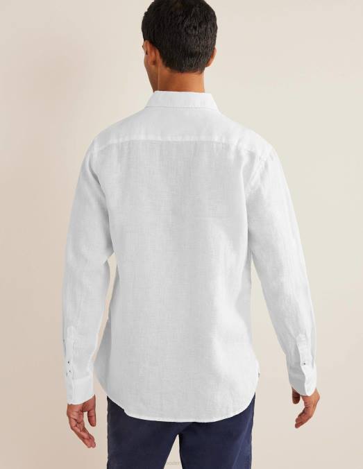 Boden vêtements blanc Hommes chemise en lin à col italien LB2X3633