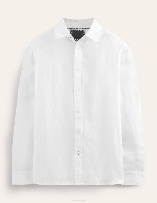 Boden vêtements blanc Hommes chemise en lin à col italien LB2X3633