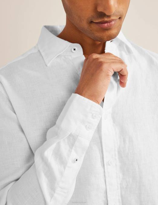Boden vêtements blanc Hommes chemise en lin à col italien LB2X3633