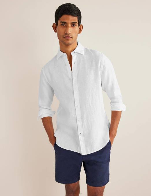 Boden vêtements blanc Hommes chemise en lin à col italien LB2X3633