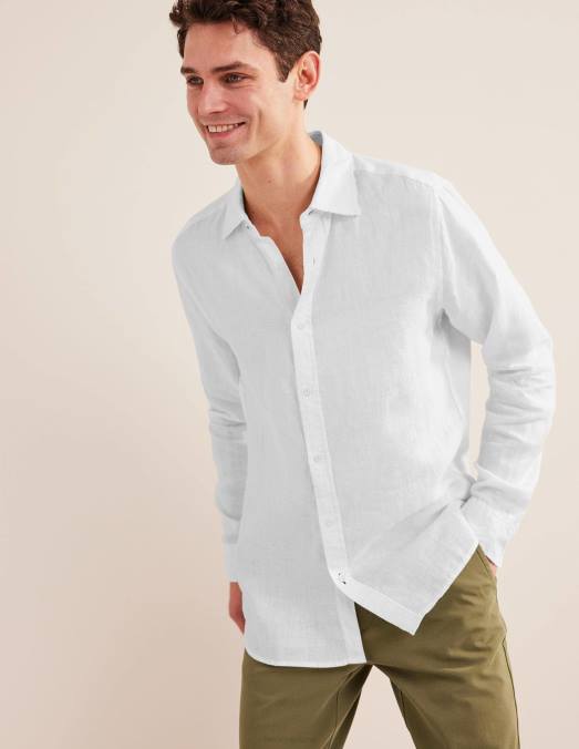 Boden vêtements blanc Hommes chemise slim en lin LB2X3617