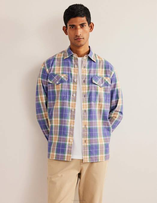 Boden vêtements carreaux bleu corse Hommes chemise décontractée à carreaux en coton LB2X3535