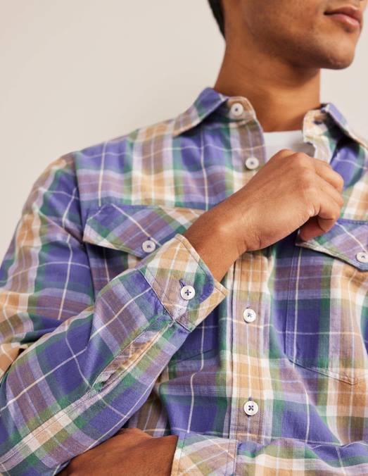 Boden vêtements carreaux bleu corse Hommes chemise décontractée à carreaux en coton LB2X3535