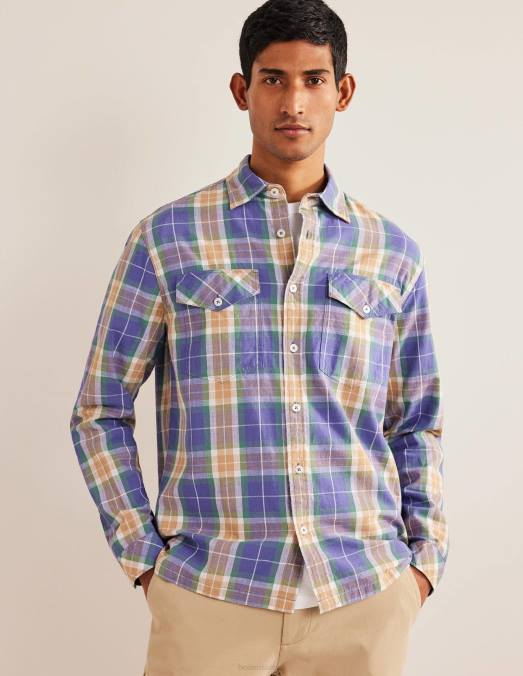 Boden vêtements carreaux bleu corse Hommes chemise décontractée à carreaux en coton LB2X3535