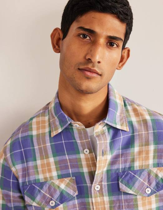 Boden vêtements carreaux bleu corse Hommes chemise décontractée à carreaux en coton LB2X3535