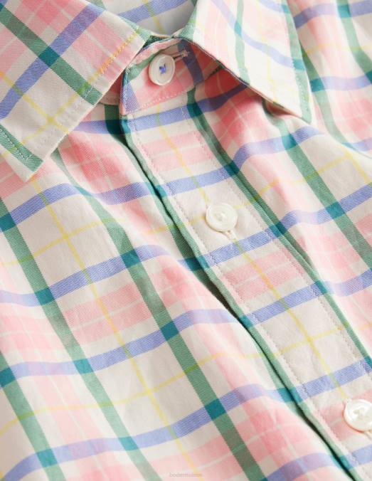 Boden vêtements carreaux écru et rose camée Hommes chemise en sergé à col italien LB2X3540