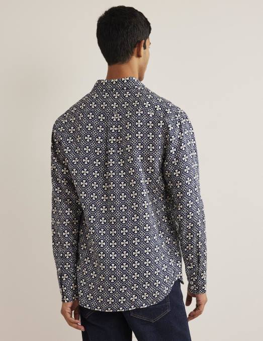 Boden vêtements carrelage marine française Hommes chemise en lin à col italien LB2X3629